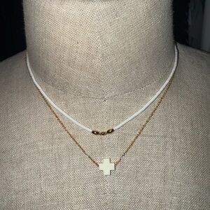 E newton Signature Cross and White Beaded Necklace Set
